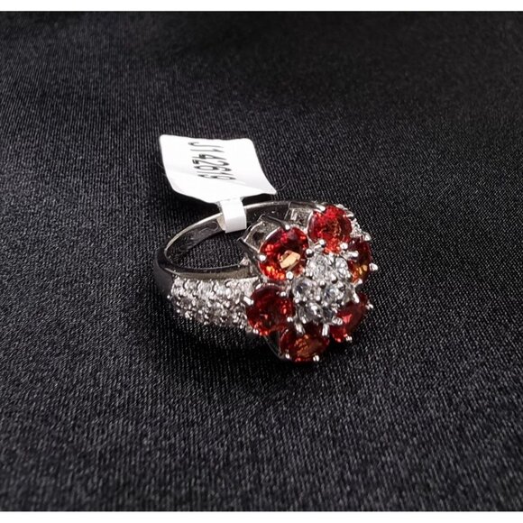 Sterling Silver 925 Red Ruby Floral Cluster Ring With White Accents Size 6.5 - Picture 5 of 5